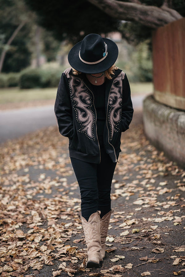 Black Boot Stitch Bomber Jacket