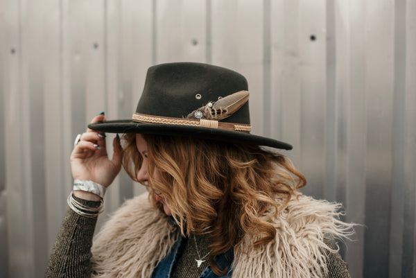 Olive Feather Western Hat