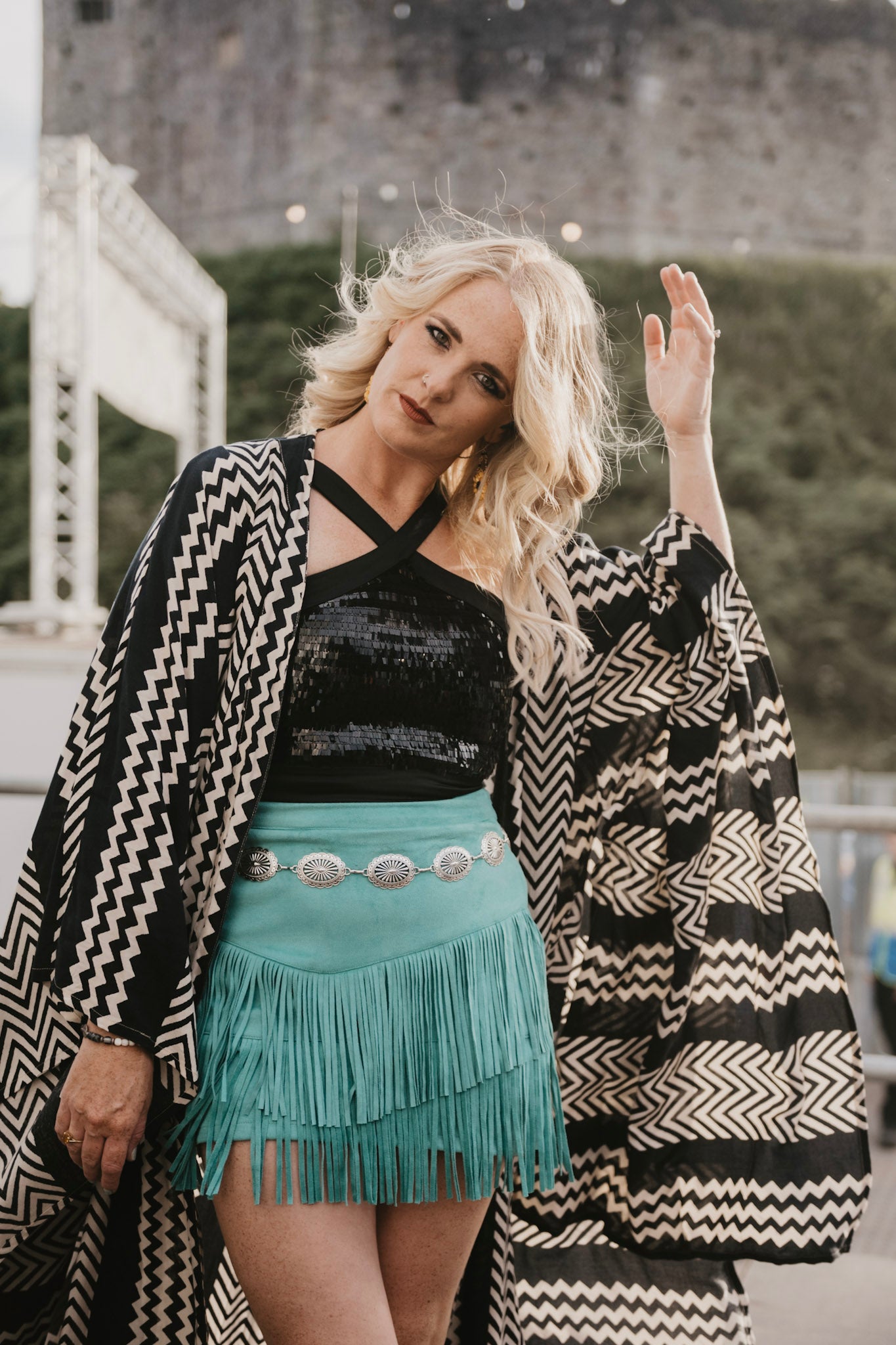 Turquoise Fringe Shorts/Skirt