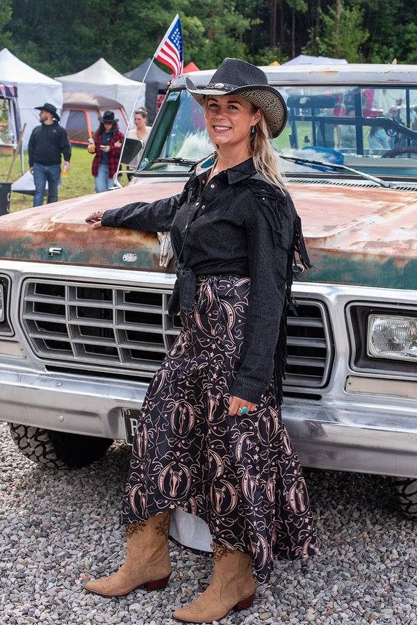 Black Horse Shoe Western Skirt