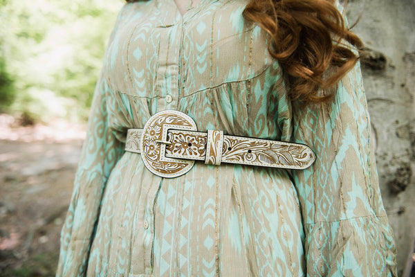 Ivory Tooled Leather Belt