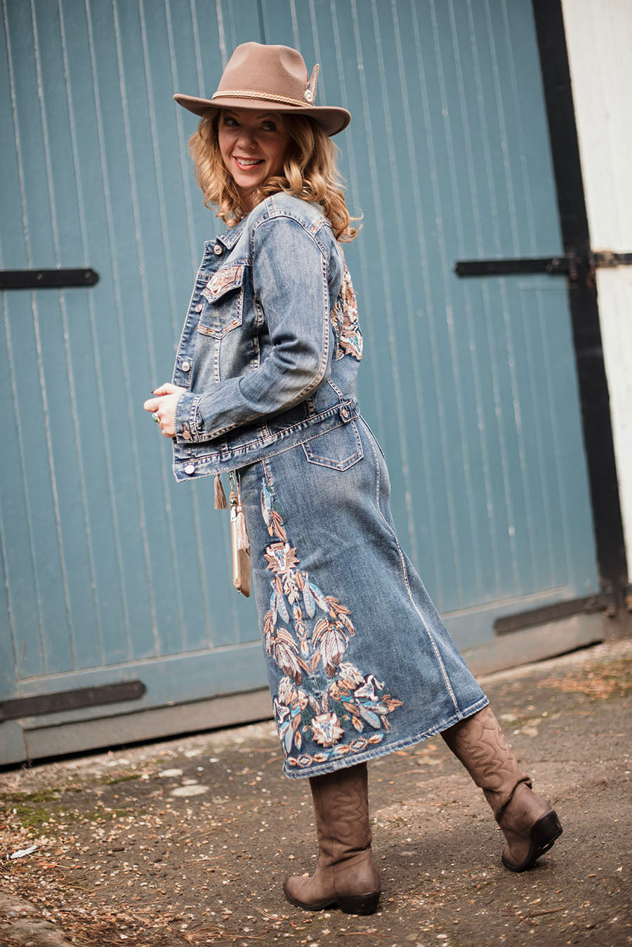 PRE ORDER: Western Embroidered Denim Skirt