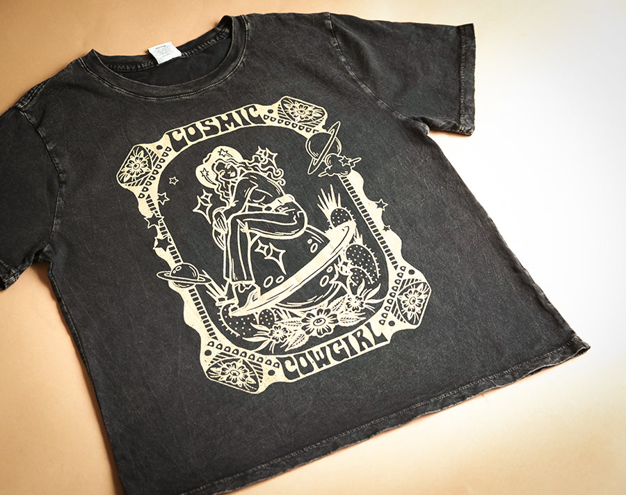 Cosmic Cowgirl T-Shirt in Mineral Black - Boho Buffalo Accessories