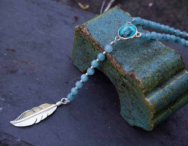 Agate Feather Lariat Necklace