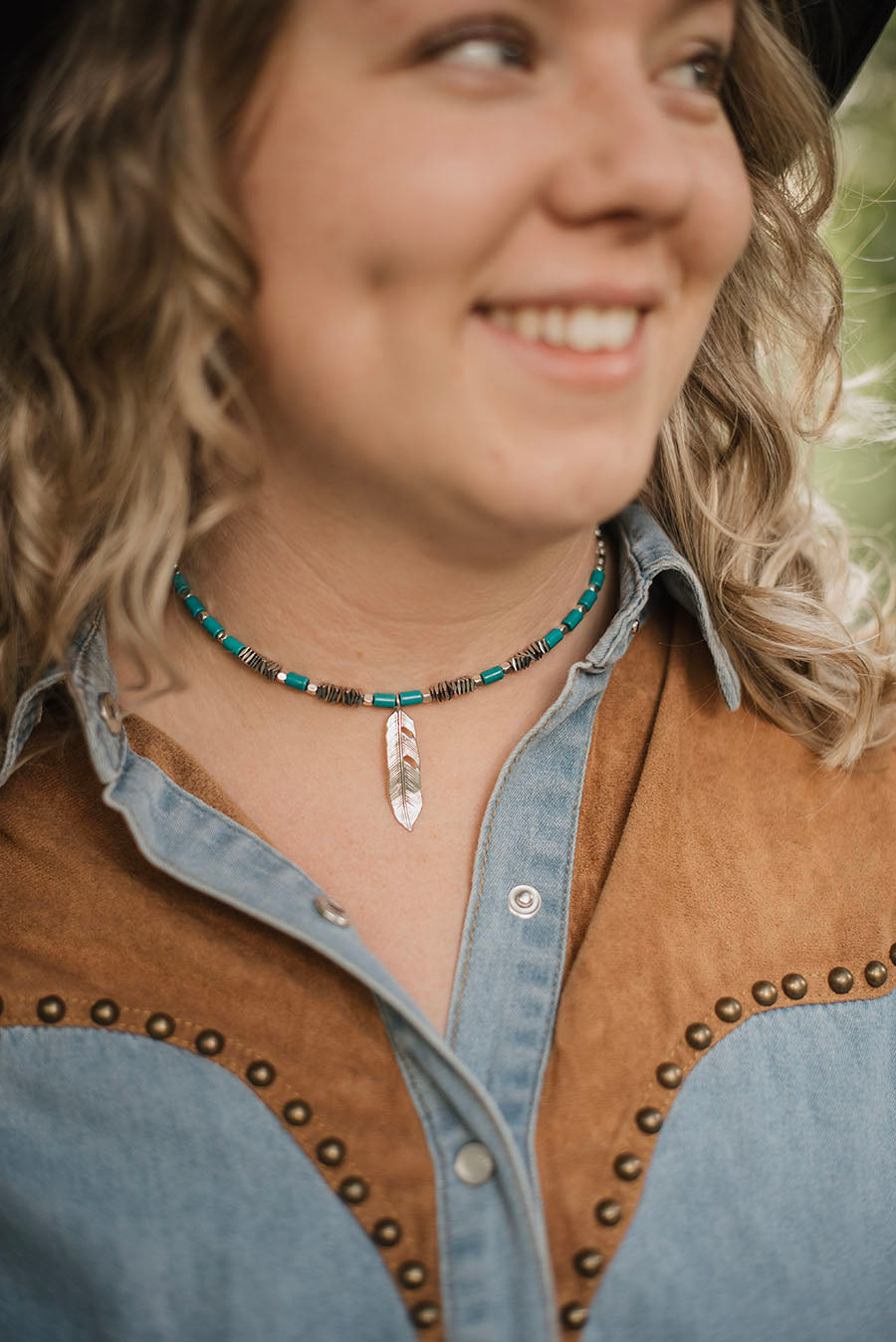 Gemstone Feather Choker