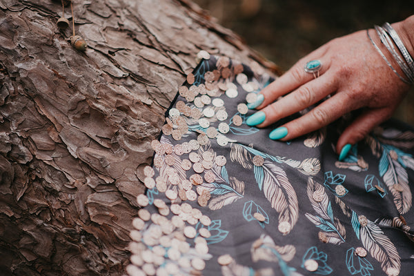 Sequin Feather Print Skirt