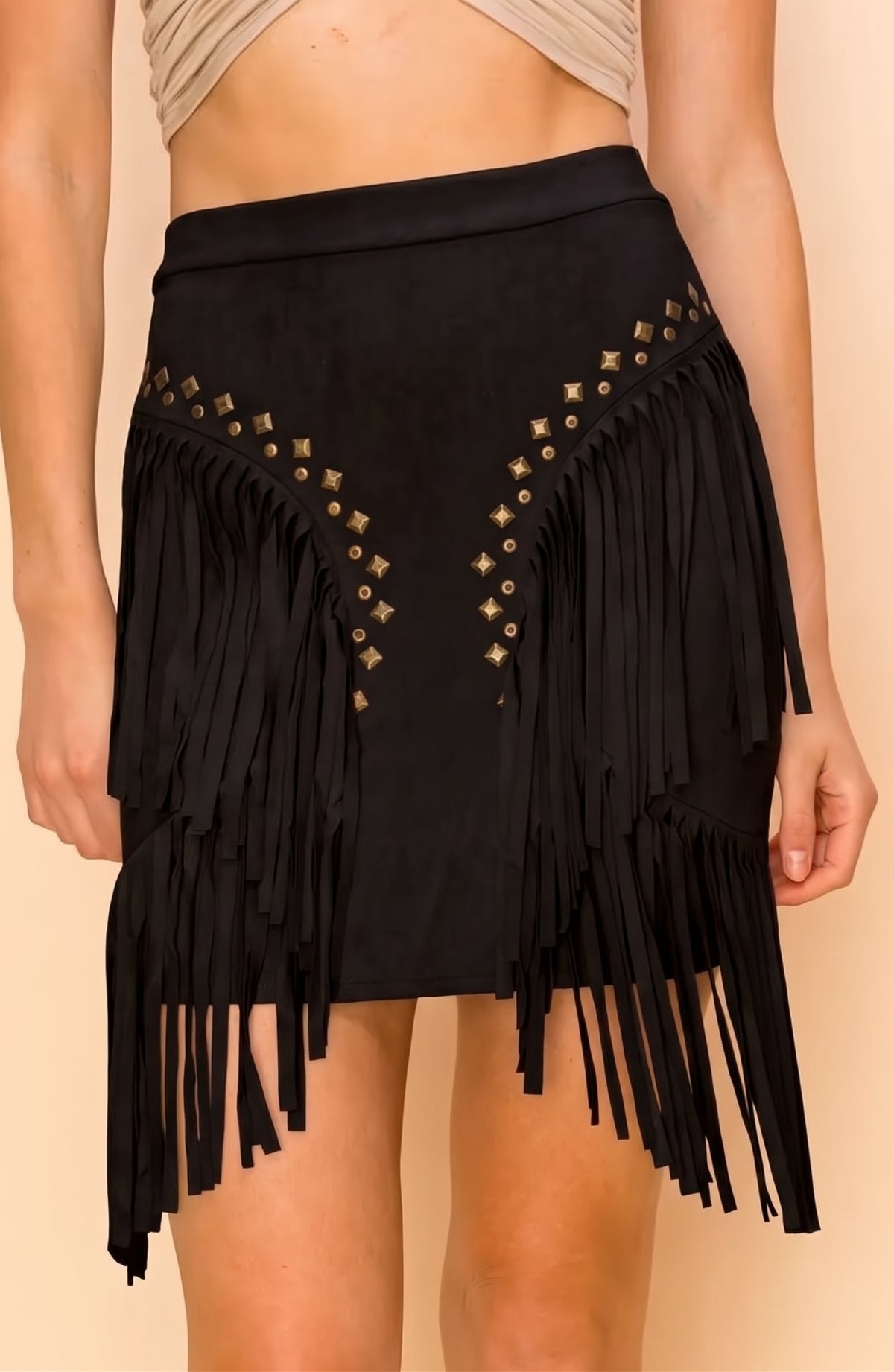 Black Fringe Studded Skirt (S)
