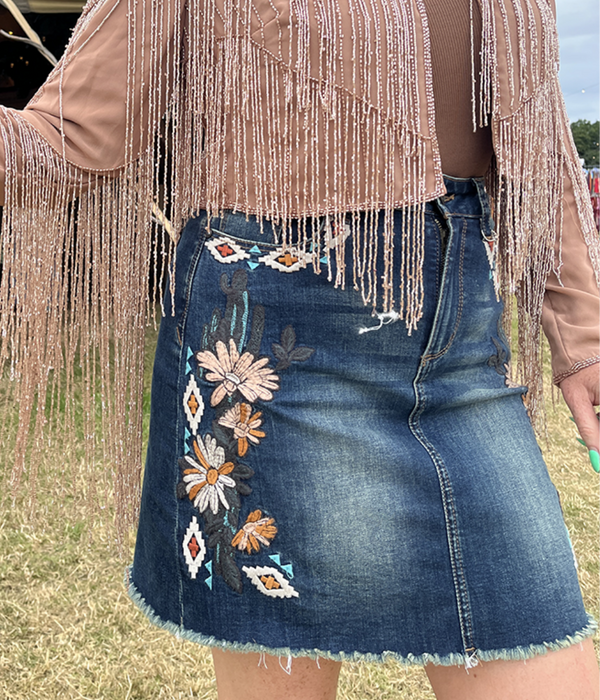 Western Embroidered Denim Mini Skirt