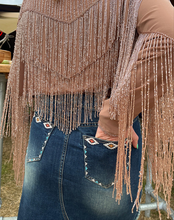 Western Embroidered Denim Mini Skirt