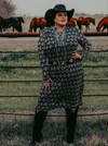 Plus Size Black Western Print Dress