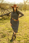 Western Print Long Sleeve Dress