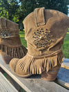 Beige Western Fringed Ankle Boots