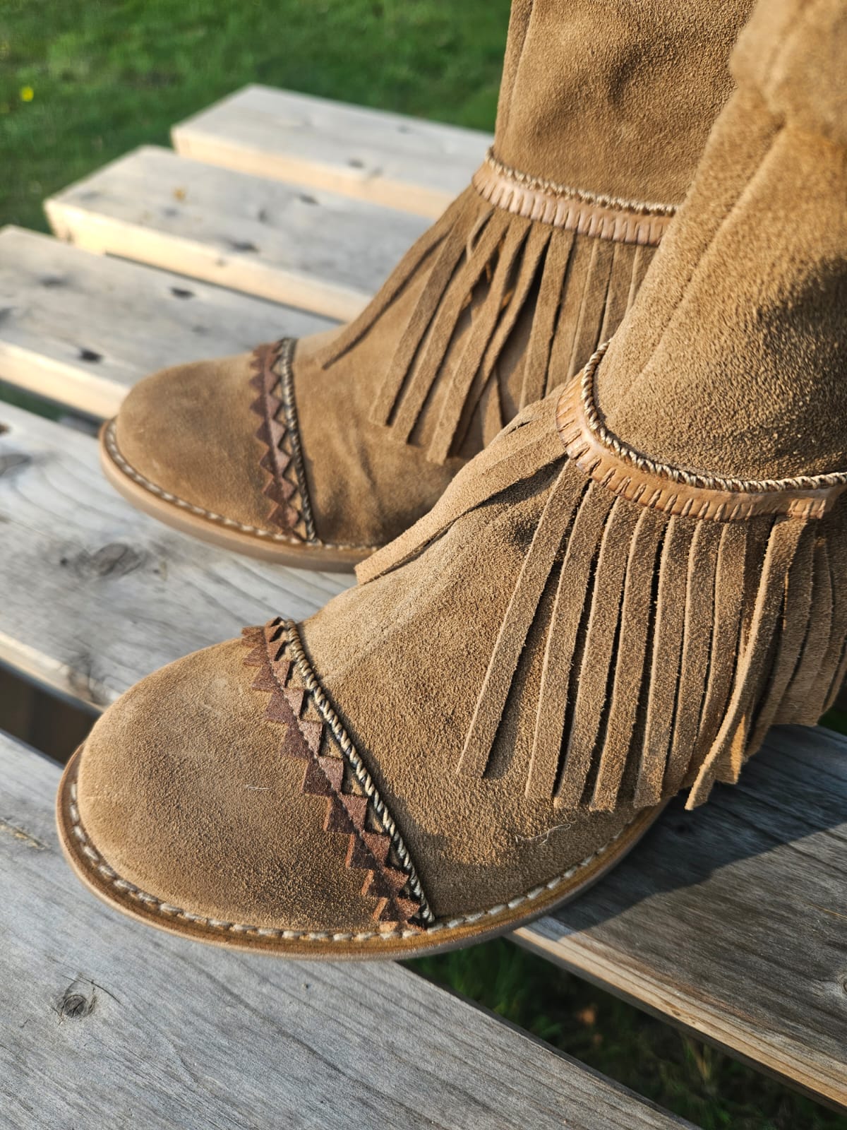 Beige Western Fringed Ankle Boots