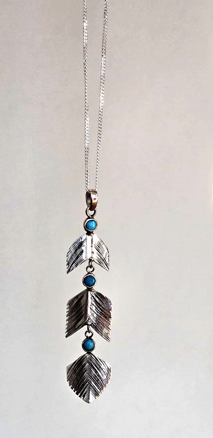'Power of 3' Feather Pendant Long Necklace
