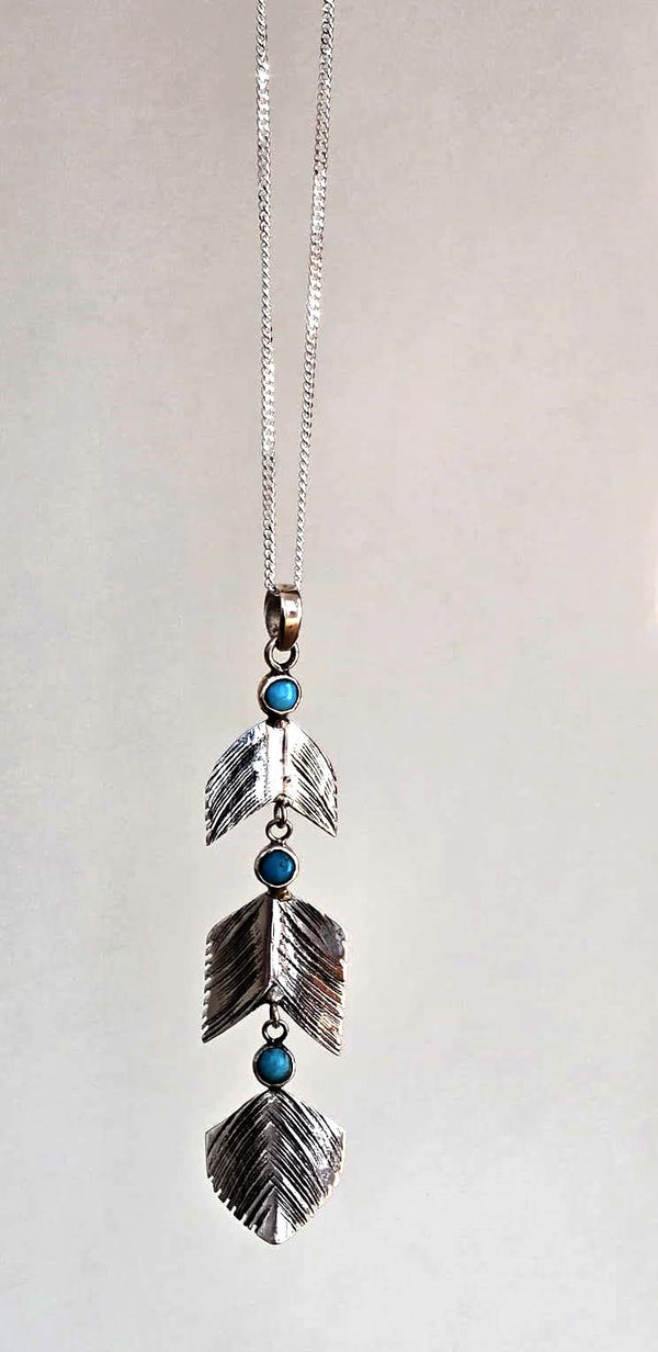 'Power of 3' Feather Pendant Long Necklace
