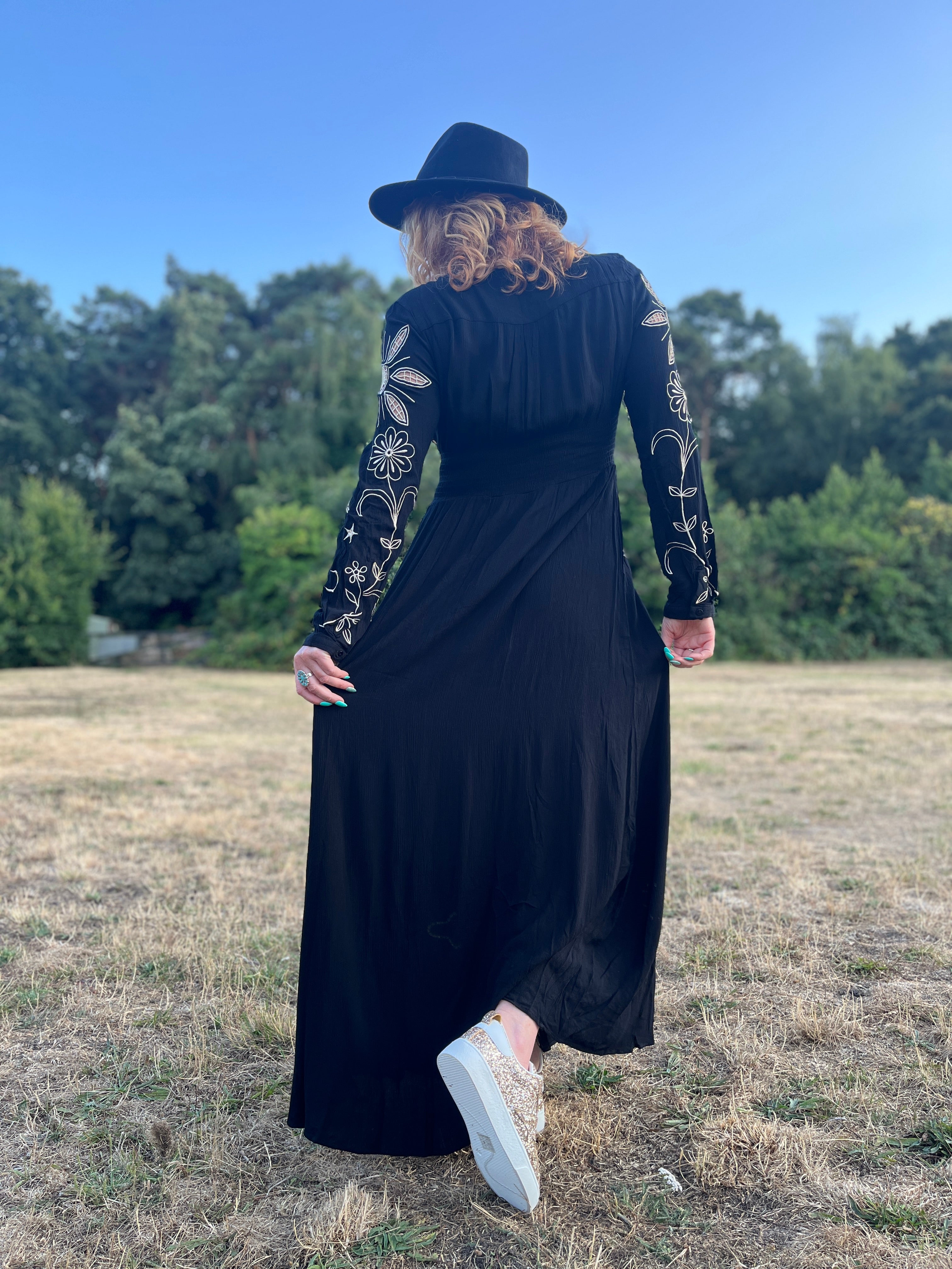 Cosmic Gold & Black Maxi Dress - Boho Buffalo Accessories