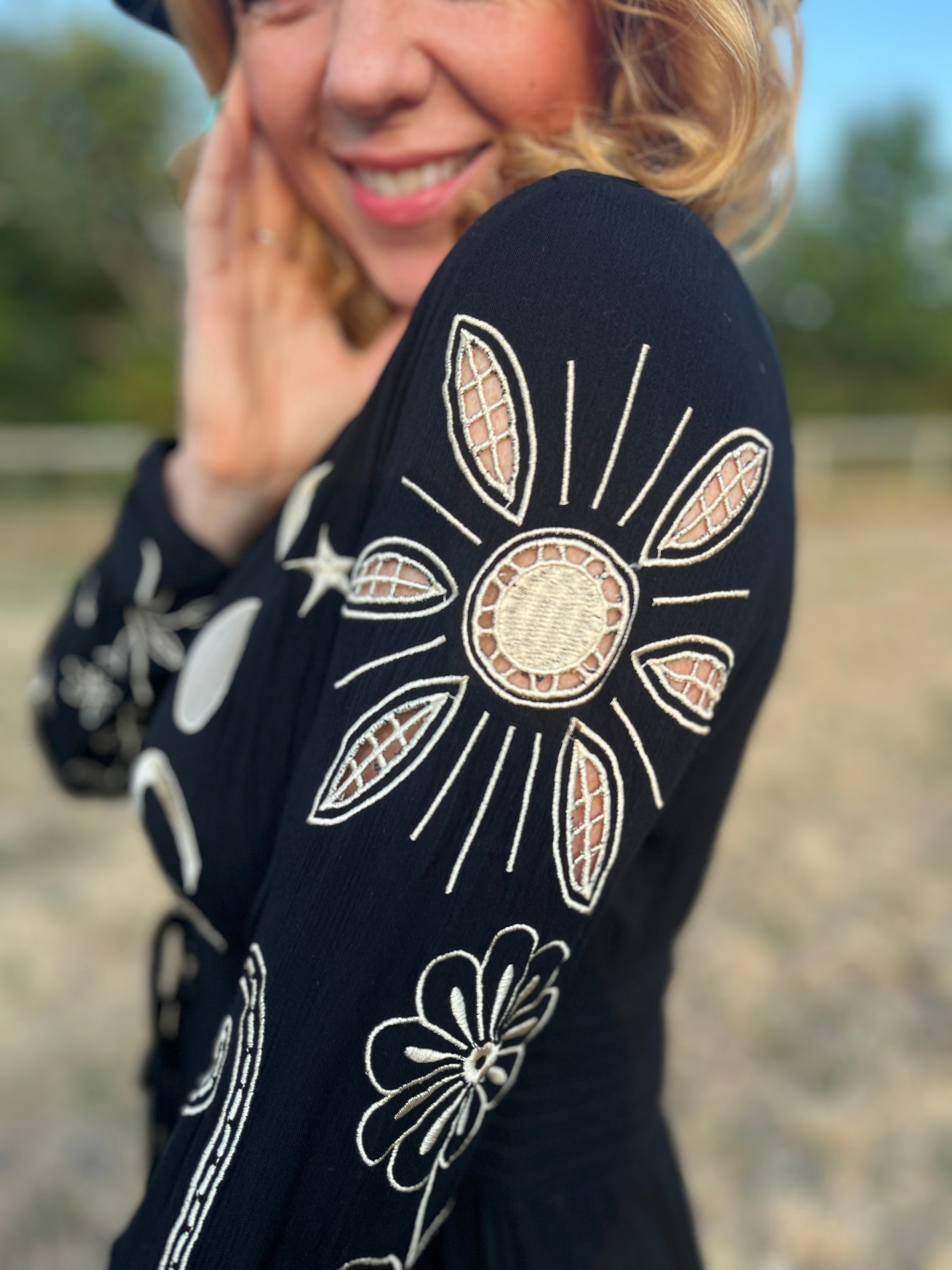 Cosmic Gold & Black Maxi Dress - Boho Buffalo Accessories