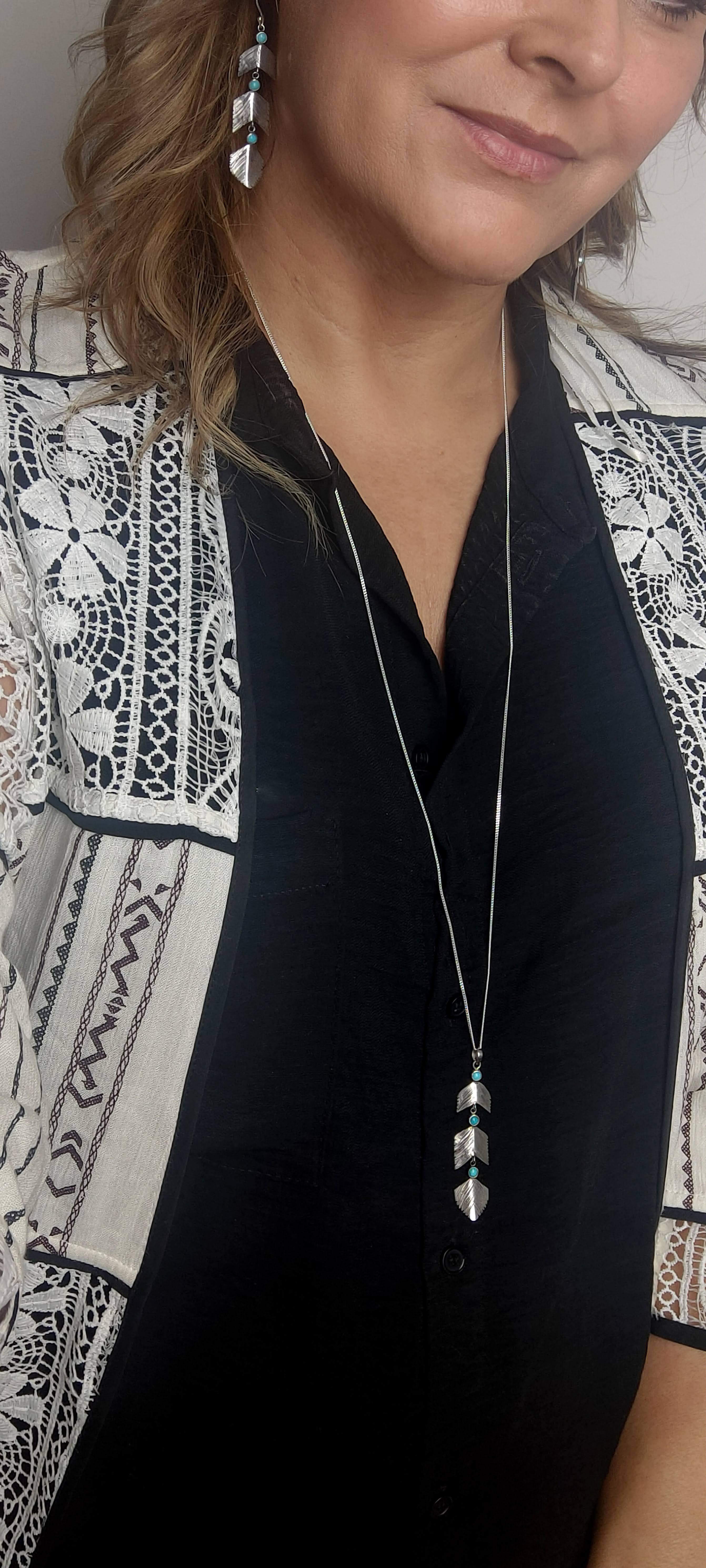 'Power of 3' Feather Pendant Long Necklace