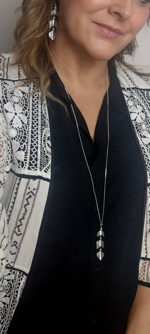 'Power of 3' Feather Pendant Long Necklace