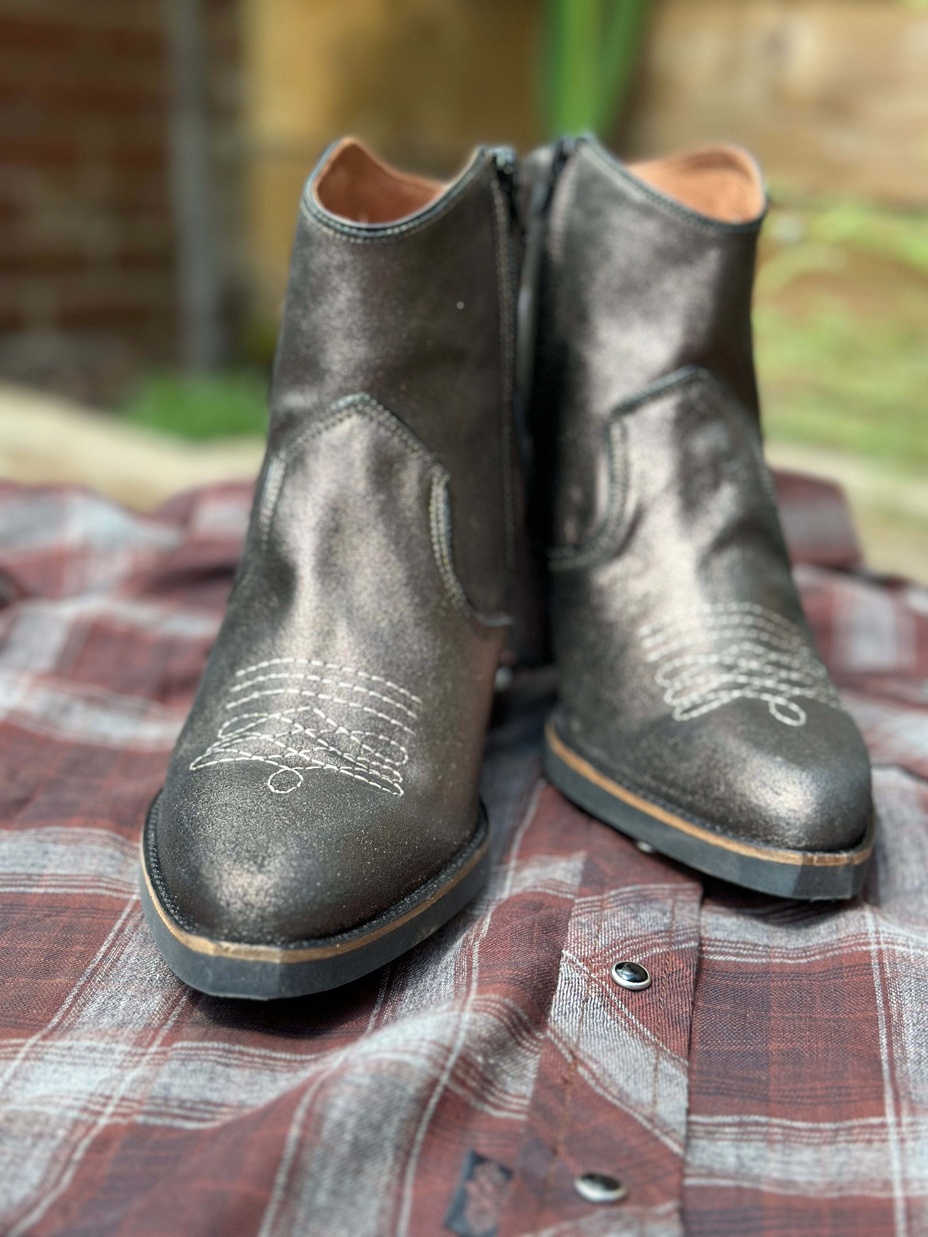 Gunmetal Leather Ankle Bootie