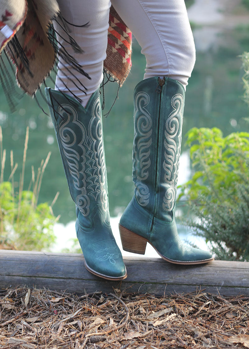 Tall Teal Cowgirl Boots - Boho Buffalo Accessories