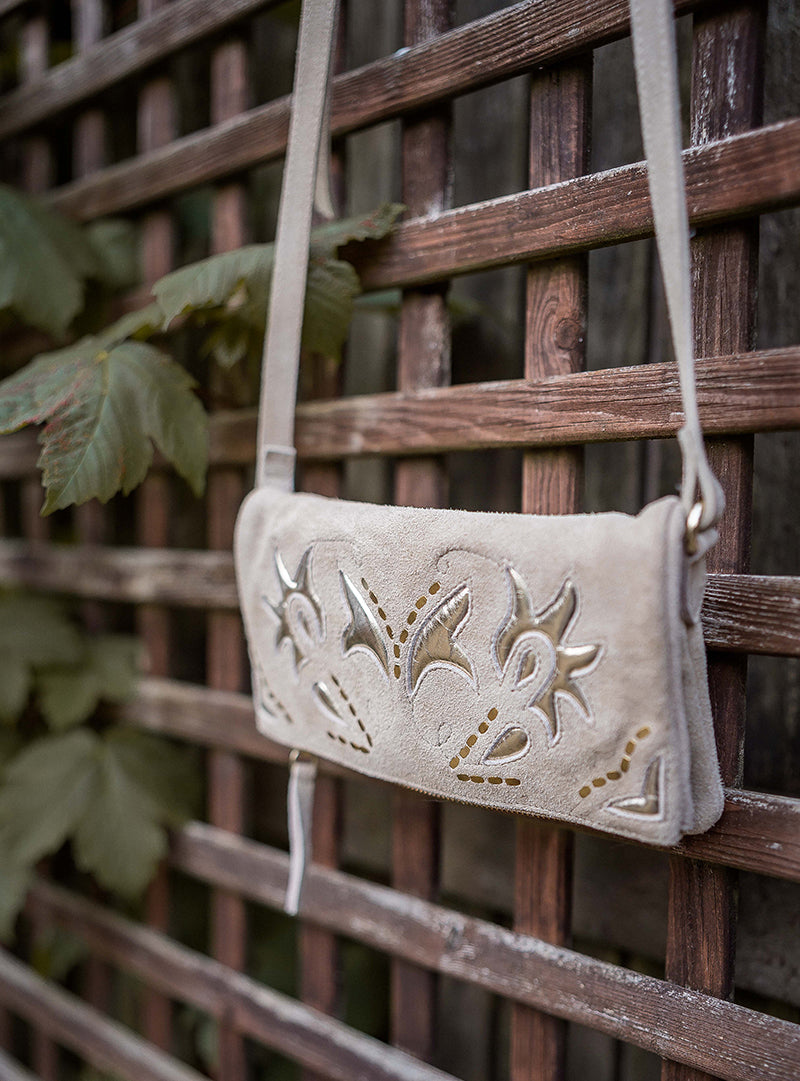 Boho Luxe Metallic Inlay Suede Clutch