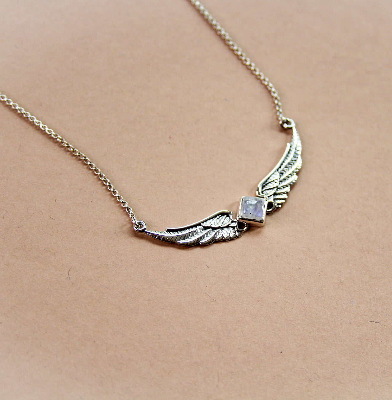 Rainbow Moonstone Angel Wing Pendant