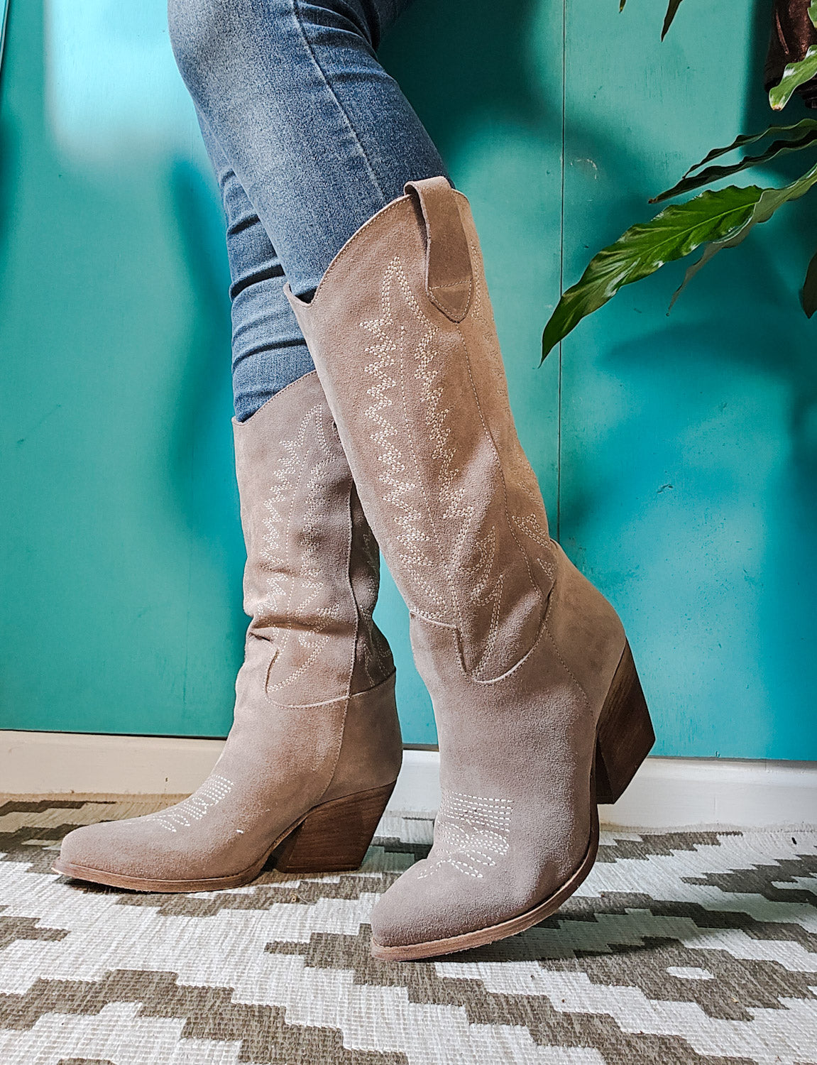 Taupe Suede Tall Western Boots