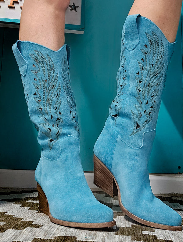 Turquoise Suede Western Boots