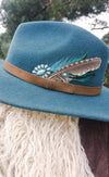Teal Feather Fedora Hat
