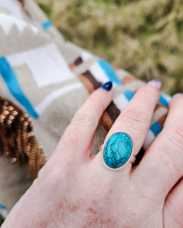 Adjustable Turquoise Oval Ring