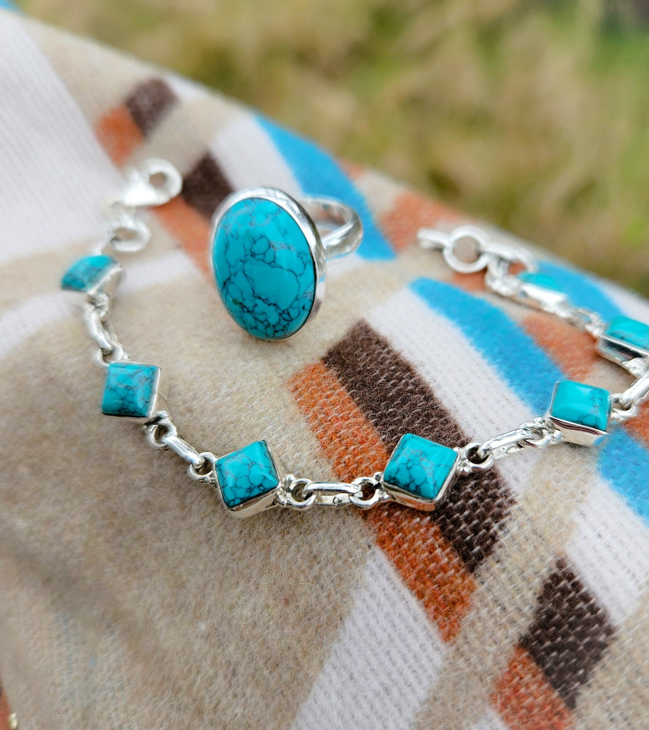 Adjustable Turquoise Oval Ring