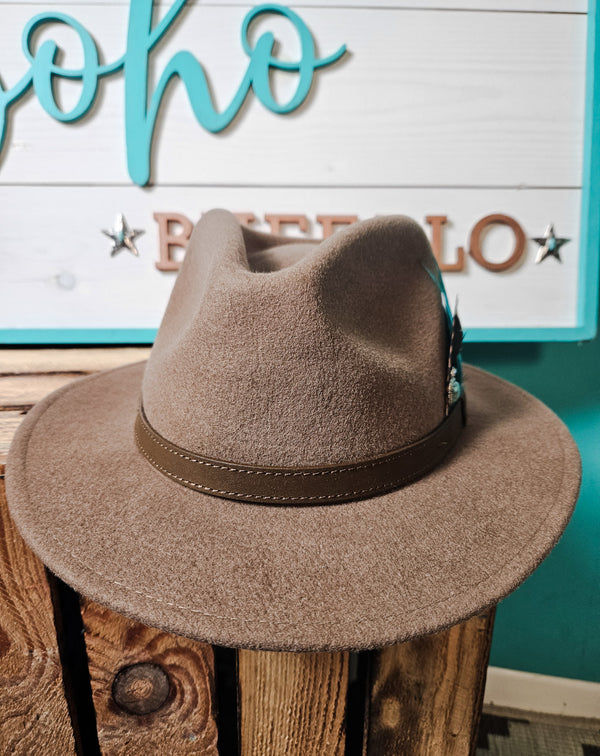Light Brown Feather Fedora Hat