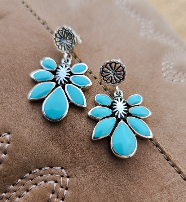 Turquoise Enamel Blossom Earrings