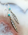 Dainty Turquoise Feather Earrings