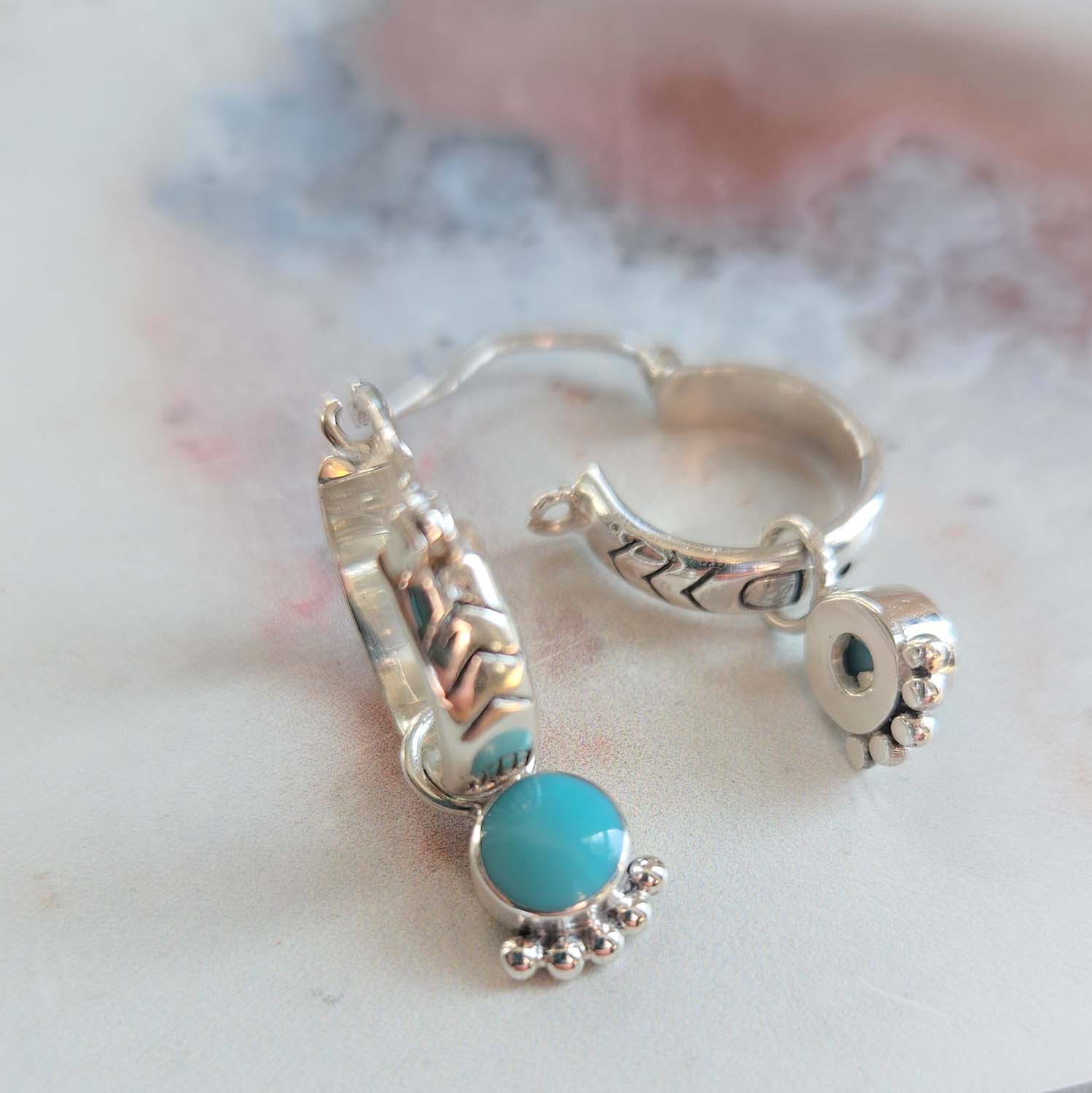 Turquoise Mini Charm Hoops