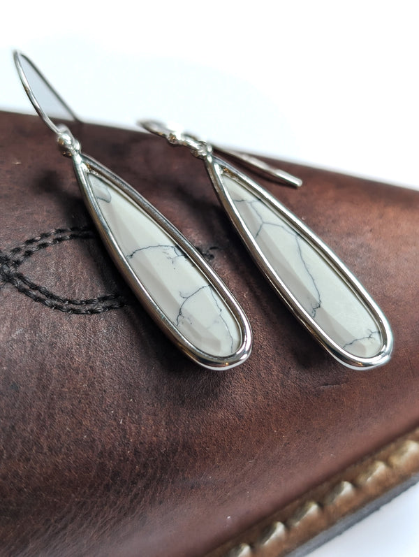 White Howlite Teardrop Earrings