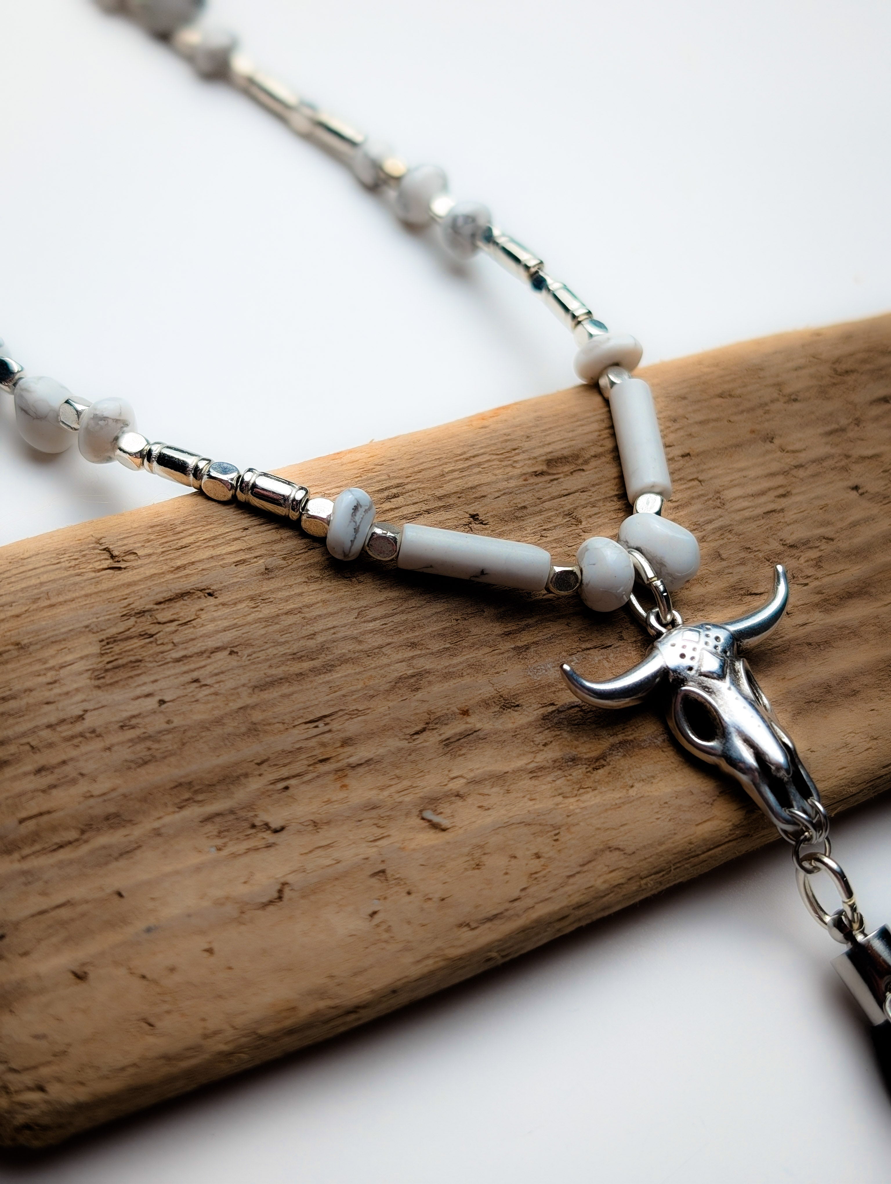 Long Howlite Buffalo Necklace - Boho Buffalo Accessories