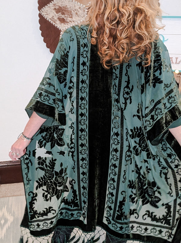 Forest Green Velvet Kimono