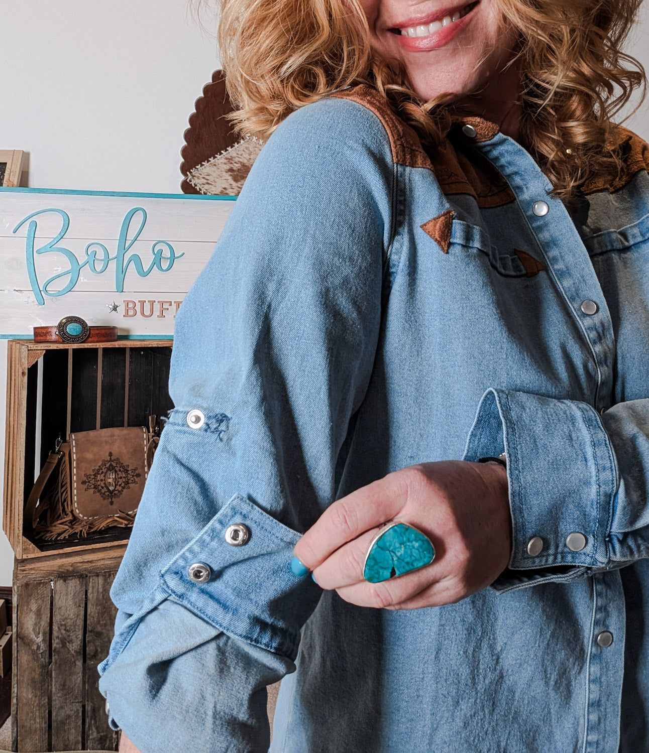 Denim & Suede Western Shirt