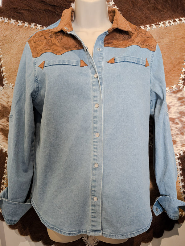 Denim & Suede Western Shirt