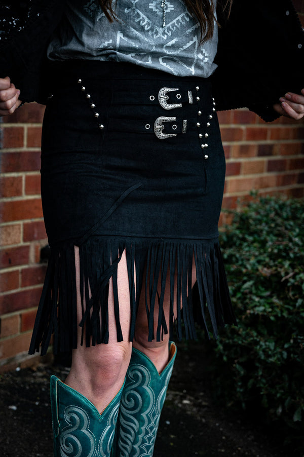 Black Fringe Western Skirt