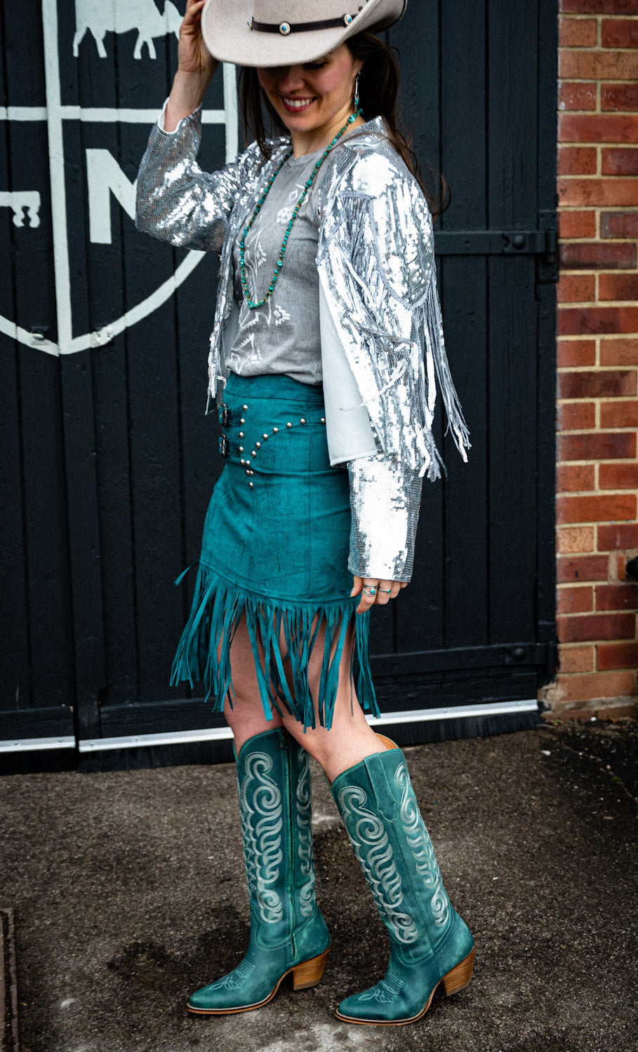 Emerald Fringe Western Skirt