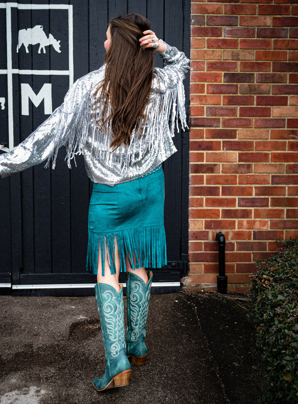 Emerald Fringe Western Skirt