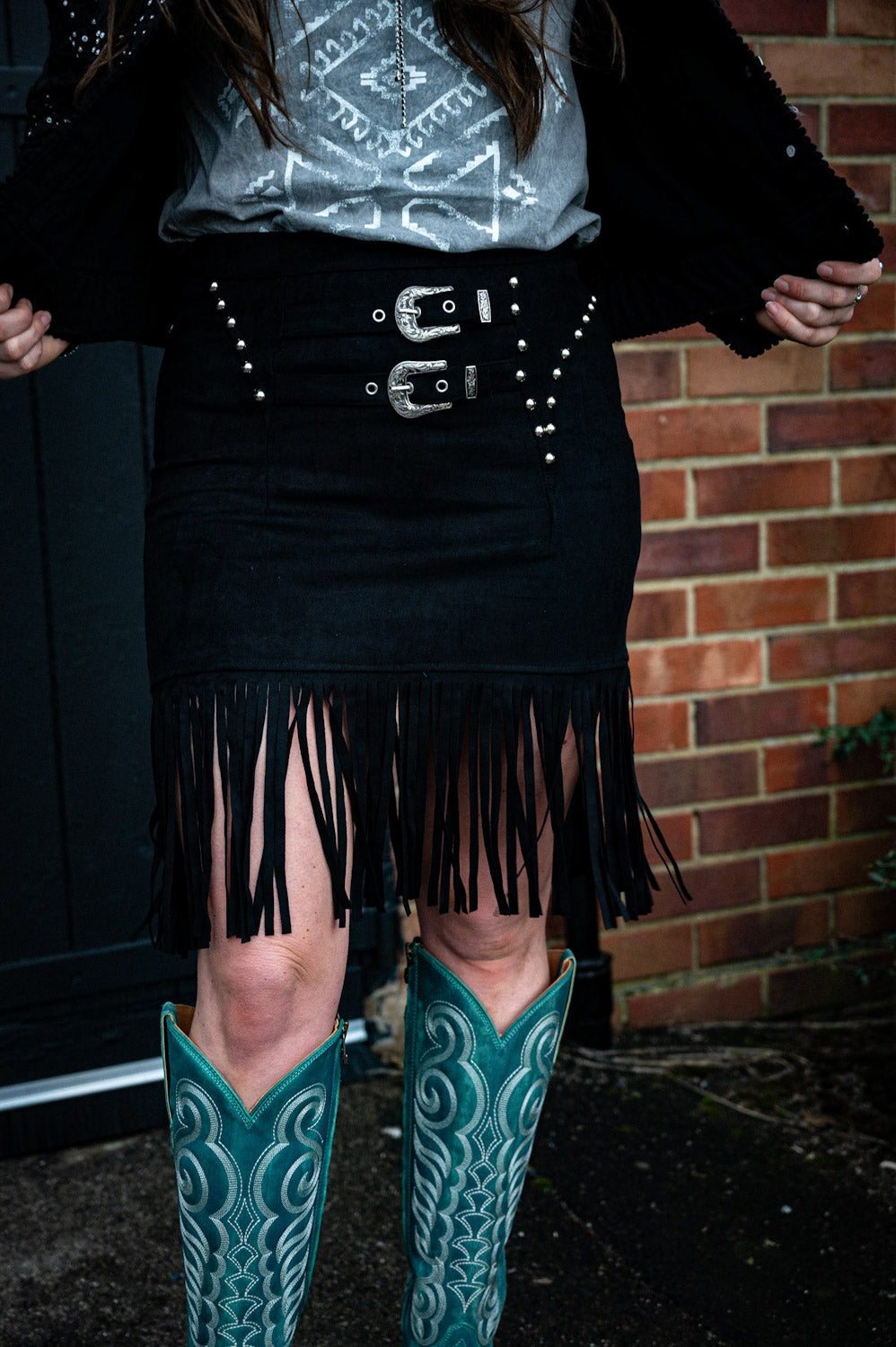 Black Fringe Western Skirt