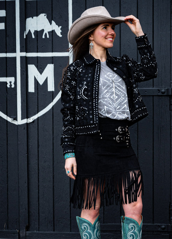 Black Fringe Western Skirt