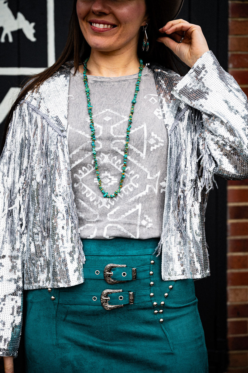 Emerald Fringe Western Skirt