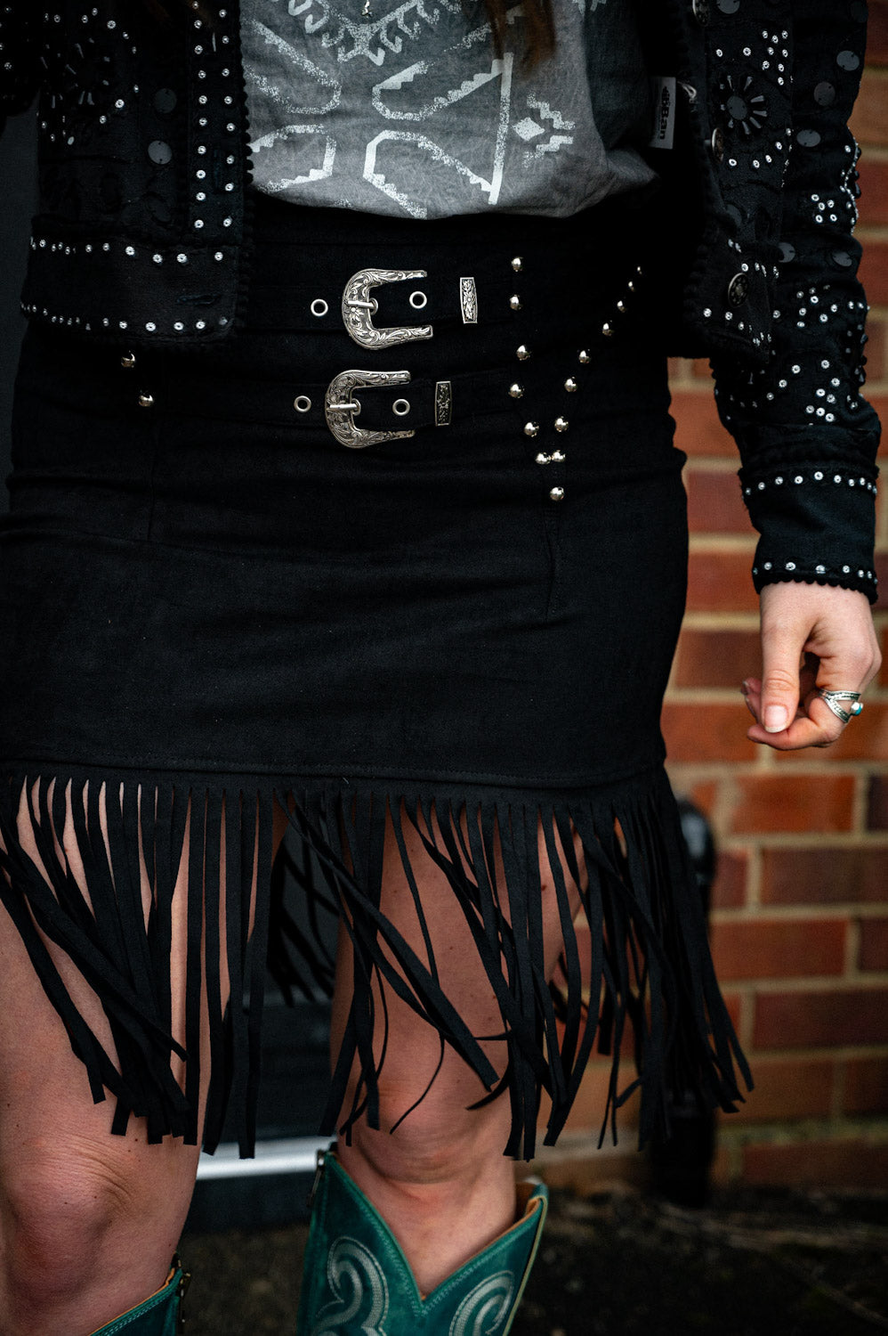 Black Fringe Western Skirt