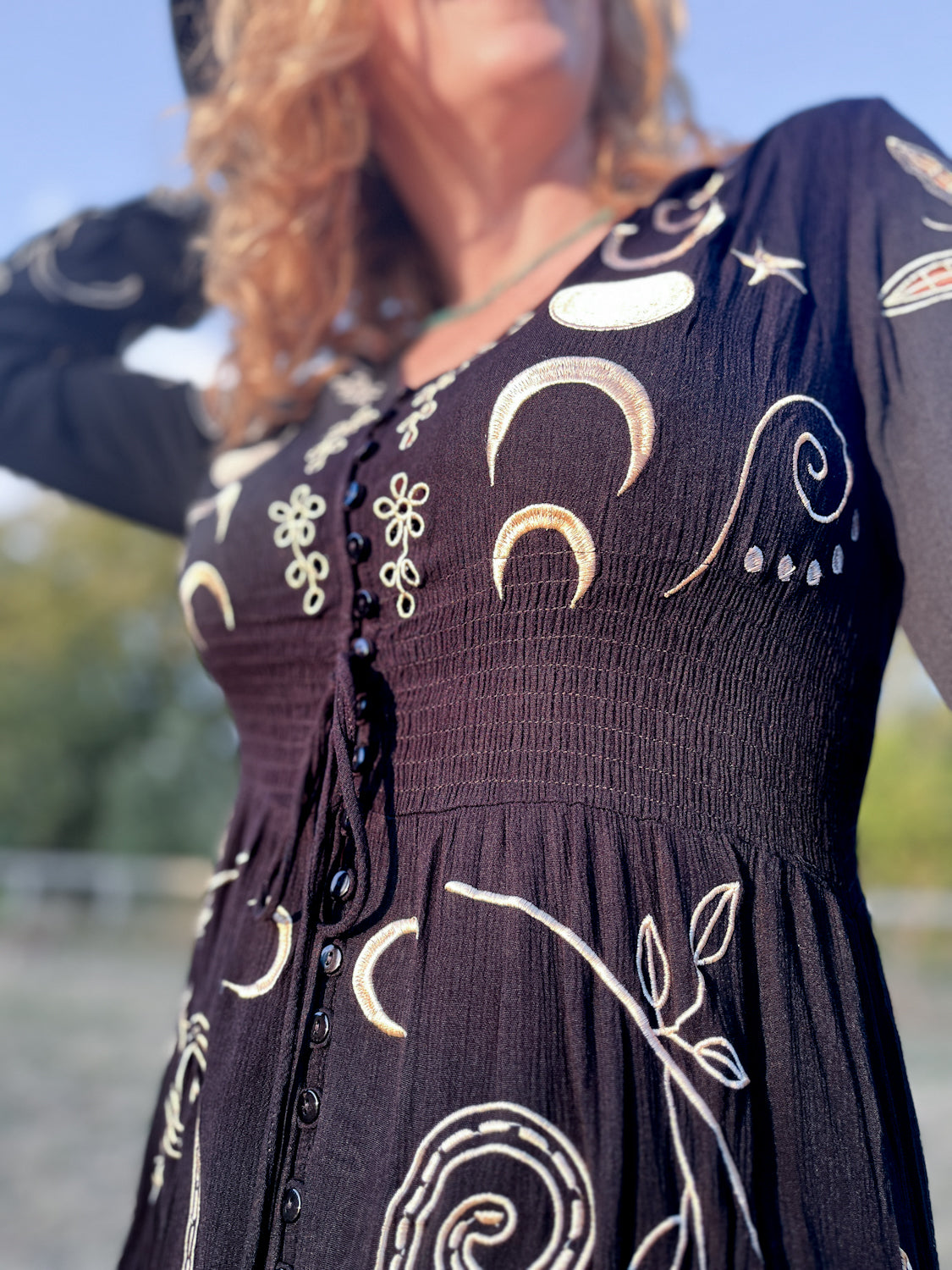Cosmic Gold & Black Maxi Dress - Boho Buffalo Accessories