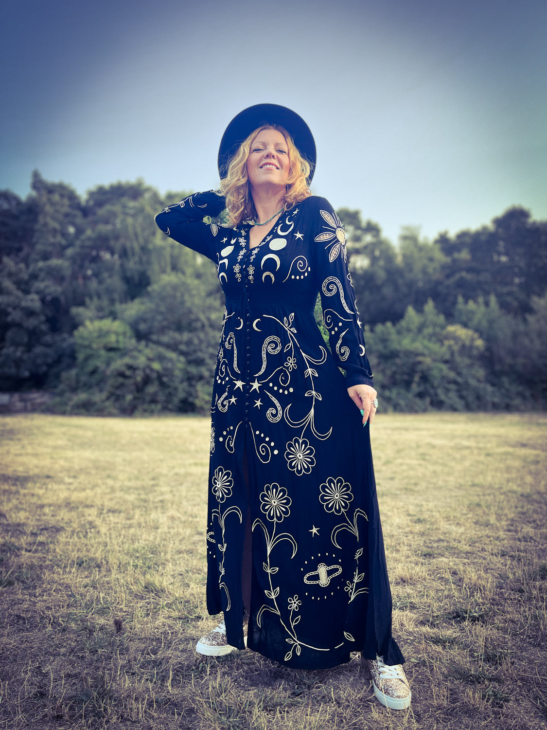 Cosmic Gold & Black Maxi Dress - Boho Buffalo Accessories